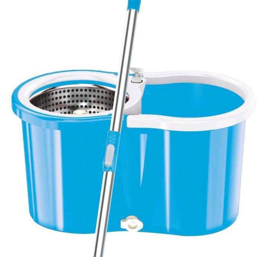 360° Magic Spin Microfiber Mop Set With Dual Steel Heads For Efficient Household Floor Cleaning - Blue - View 1