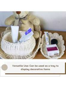 Scalloped Basket With Lid Set Of 3,Stackable Baskets For Organizing, Scalloped Wicker Basket, Woven Basket With Lid, Rattan Storage Baskets With Lid, Basket With Lid Decorative Storage - Rattan - View 5