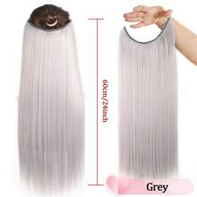 隐形接发棕色金色红色黑色长直发合成薄轻假发透明线可调节头带女士无夹 24 英寸秘密假发一体式 - 彩色 - 查看 13