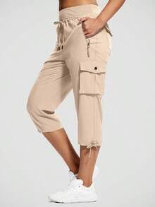 Women's Cargo Capri Pants Breathable Quick Dry Lightweight Hiking Capris With 6 Pockets For Workout Casual - 卡其色 - 查看 2