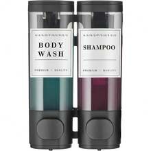 New Shampoo And Conditioner Dispenser Shower Dispenser Body Wash Wall Mounted Shampoo Dispenser For Shower Wall No Drill For Bathroom Hotel 2 Chamber X 300ml Black  Waterproof Labels - 黑色 2 - 查看 1