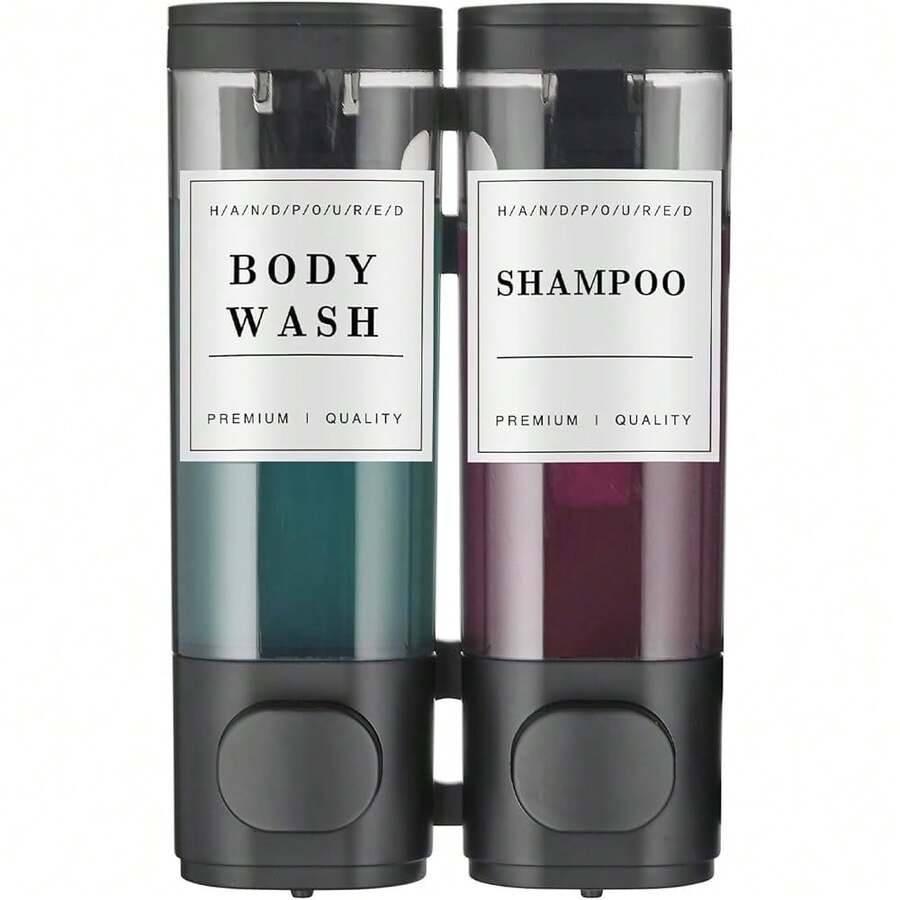New Shampoo And Conditioner Dispenser Shower Dispenser Body Wash Wall Mounted Shampoo Dispenser For Shower Wall No Drill For Bathroom Hotel 2 Chamber X 300ml Black Waterproof Labels - 黑色 2 - 查看 1