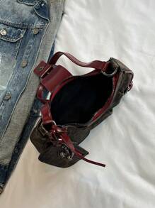 1 buc. Geantă de umăr pentru femei, cu decor retro punk cu nituri, curea reglabilă, capacitate mare, din piele sintetică moale, cu gradient de culoare, potrivită pentru naveta la serviciu, întâlniri, petrecere