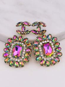 ACEHLN قرط معدني نحاسي بتصميم هندسي دقيق مرصع بالزركون، قلادة بتصميم هندسي دقيق محفورة يدويا