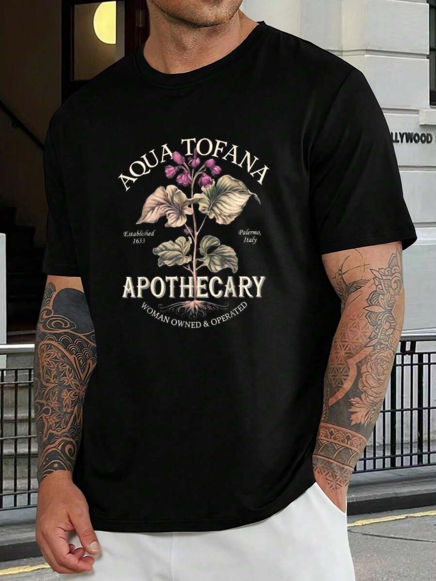 Camiseta Aqua Tofana Apothecary - Camiseta gráfica floral de veneno vintage para mujer y hombre - Palermo, Italia - Pequeña empresa propiedad de una mujer - Tops y camisetas de manga corta de moda - Negro - Ver 1