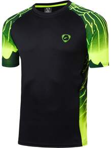 jeansian 1pc Black-Green Boyfriend Style Men Athletic T-Shirt, Short Sleeve Slim Fit Running Tee For Tennis, Golf, Bowling And Fitness, Quick-Dry, LSL229