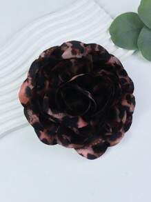 15cm Exaggerated Vintage Leopard Print Luxurious Fabric Multi-Layered Rose Camellia Flower Brooch For Women, High-End