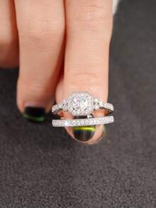 1入男士迷人方形氧化鋯戒指，派對配飾珠寶禮物 - 1# - 查看 9