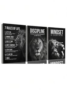 3 幅可选画框动物狮子王帆布画海报印刷品，适合家庭办公室、客厅、卧室的励志励志墙贴 - 艺术装饰，经典、现代风格，动物印花主题，室内装饰 - 彩色 - 查看 6