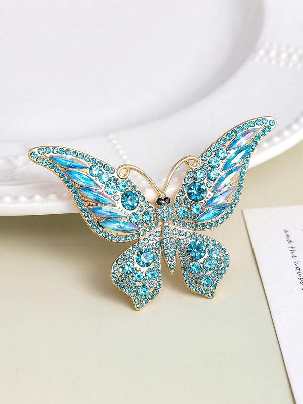 1pc Fashionable & Elegant Colorful Vivid Crystal Butterfly Brooch, Suitable For Party, Gathering, Casual & Versatile Occasions School Office Accessories Shirts Jacket Jewelry Christmas Halloween Clothes Pin Funny Cute Teacher Gifts Costume Accessories Bag Charms