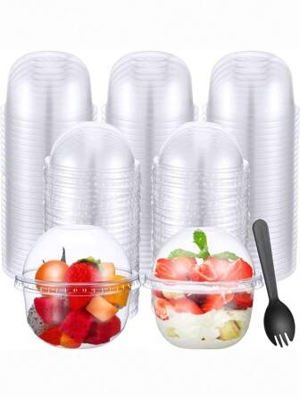 10/20/50pcs Of Transparent Plastic Cups For Dessert, Yogurt Cake, Banana Pudding, Disposable Cups, 20 Spoons, For Fruit Ice Cream Parties, Hole-Free (9 Ounces)
