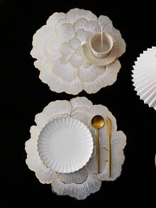 1-8 件金色花朵图案 PVC 餐垫，可水洗，易清洁，可擦拭，防滑，耐热，节日婚礼派对餐桌装饰