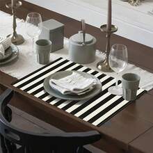 4 件/6 件黑白竖条纹主题创意餐垫套装 - 优质亚麻材质，易于清洁，适用于厨房餐厅装饰、节日派对餐桌装饰、家居装饰