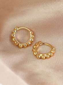 2Pcs Simple Fashion Small Round Bead Hoop Earrings For Women Men Vintage Gold Silver Color Copper Metal Huggie Earrings Female Punk Minimalist Jewelry Accessory
