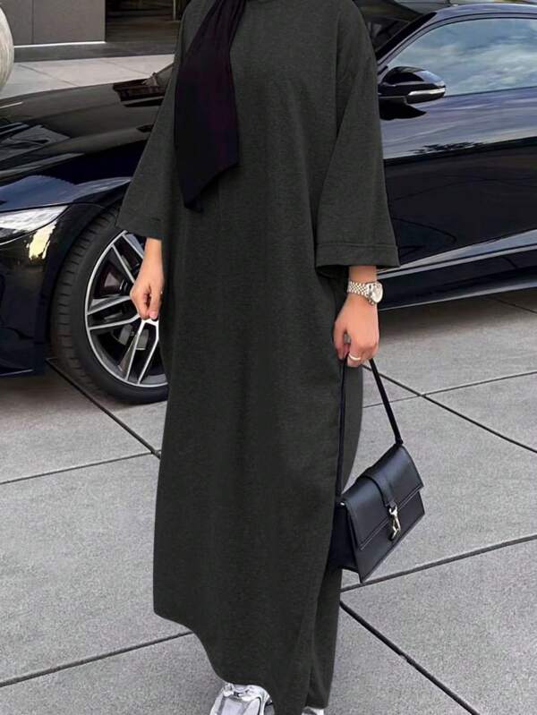 Women Drop Shoulder Long Sleeve Loose Arabic Style Dress