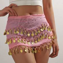 1pc Sequin Belly Dance Waist Belt, Belly Dance Skirt Waist Scarf Wrap Belt, For Halloween Party - Black - View 5