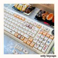 142 Keycaps Set, Sushi Cat Themed, PBT Dye-Sublimated, Cute Mao Design, Compatible With 61/75/87/98/100 Keyboards - White - View 3