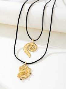 Colar de concha dupla camada com corrente de metal, 2 peças, moda praia e resort, perfeito para festas e presentes