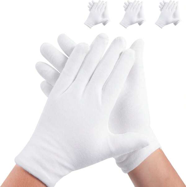3 Pairs White Cotton Gloves Dry Hands Sleeping, Premium Cotton Gloves Eczema Lotion, Hand Gloves Moisturizing Overnight, White Gloves Women & Men, Work Glove Coin Jewelry Silver