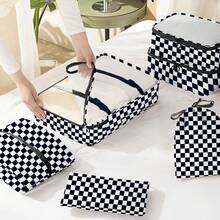 8pcs Travel Packing Cubes Set,Travel Portable Clothes Storage Bags, Compression Storage Shoe Bag, Clothing Underwear Bag, Luggage Packing Organizers,Pack Your Luggage With Ease ,Travel Essential Accessories - 黑白格子 - 查看 6