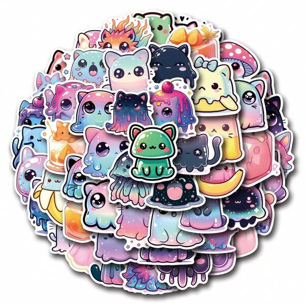 52PCS Jelly Cat Stickers Vinyl Aesthetics Stickers For Scrapbooking, Diary, Laptop, Bumper, Skateboard, Water Bottle, Computer, Phone, Cartoon, Hard Hat, Car Stickers And Decals