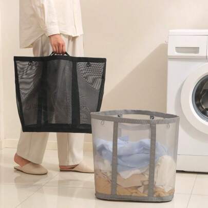 1pc Large Capacity Foldable Dirty Clothes Storage Basket - Ultra Portable, Space Saving And Multifunctional Bathroom Laundry Basket For Home Bedroom Clothes Organization And Storage, Net Basket, Storage Bag - Perfect For Storing Dirty Clothes And Keeping The Bedroom Tidy
