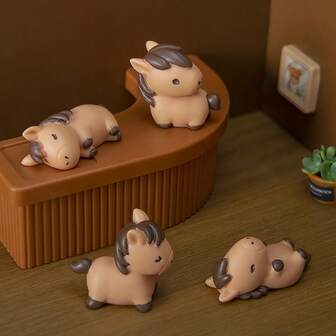4/8pcs Miniature Resin Sculpture Figurines Of Small Horses, Creative Micro-Landscape Ornament For Garden, Home, Office Or Car Decoration, DIY Resin Crafts
