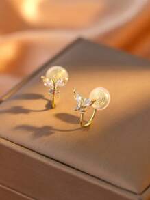 1 Par de pendientes de mariposa de cobre con circonita, de alta calidad y brillo, sin necesidad de perforación, adecuados para uso diario y como regalo festivo