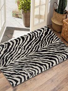 1pc Zebra Pattern Decorative Rug, Modern Mat Aesthetic Floor Pad, Enjoy Happiness By Stepping On The Mat, Vintage Abstract Geometric Pattern Mat, Suitable For Living Room, Bedroom, Office Minimalist Room Decor, Soft Velvet Material.