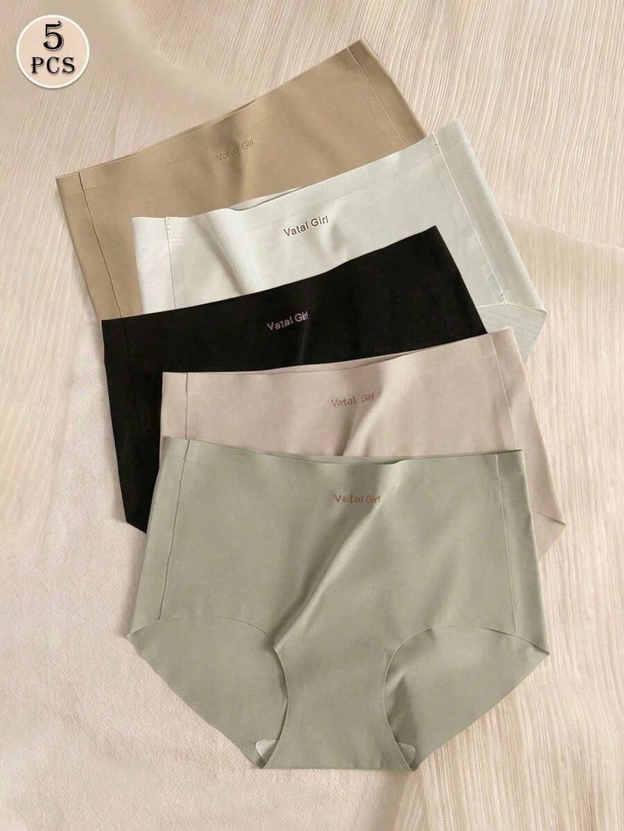 5pcs Seamless Mulberry Silk Antibacterial Gusset Underwear, Mid-Waist Sports Shorts For Women, Yoga & Fitness