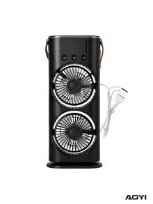 1pc 1500mAh Rechargeable Portable 3-Speed Adjustable Powerful Desk Mist Fan With Lighting, USB Charging Cable - Multicolor - View 9