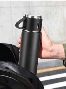 1pc Stainless Steel Three-Lid Long-Lasting Insulated Cup Is A High-End Portable Portable Water Cup Set For Outdoor Business Travel And Household Use, Suitable For Keeping Milk, Coffee, Beer, Tea, Cola, And Cold And Hot Beverages Warm