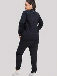 1 Set Women's Plus Size Sauna Suit, Breathable, Includes Sauna Jacket And Pants, Suitable For Gym Workout - Black - View 4