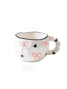 1/2 件蝴蝶结陶瓷杯，全新创意釉下彩绘设计，高品质可爱彩色女士杯子，适合咖啡、早餐、居家和办公室使用，情侣杯套装带碟子，适合返校