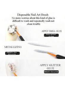 Brochas desechables de manicura, que incluyen bolígrafo con cordel, brocha de punta puntiaguda, brocha de relleno. Reutilizables para herramientas de arte de uñas de manicura con gel UV