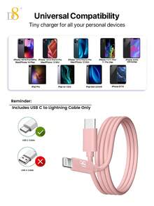 D8 2 件装 USB-C 转 Lightning 充电线，MFi 认证充电线 TPE（1 米，3.3 英尺）USB 2.0 供电 Type C 充电线，PD 快速充电兼容 14 Pro/13 Mini/13/12/11 Pro MAX/XR/XS/8/7/Plus/6S/SE/iPad USB-C 转 Lightning 充电线快速充电线 USB-C 转 Lightning PD 充电器 - 彩色 - 查看 8