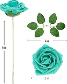 25Pcs Artificial Roses Flowers Fake Roses With Stems Real Touch Foam Flowers For DIY Wedding Bouquet Baby Shower Centerpiece Floral Arrangement Party Home Decor(Dark Red) - Teal Blue - View 2