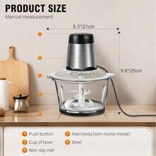 Royalswill 2L Kitchen Meat Grinder, Vegetable Chopper 2 Stainless Steel, 2 Speed, 4 Blade Double Edge Food Processor, Blenders For Kitchen - Black - View 5