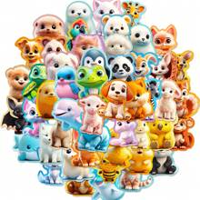 50pcs Cartoon Animal Sticker Set For Decorating Water Bottle, Skateboard, Laptop, Phone Case, Luggage, School Supplies, Waterproof DIY, Gift