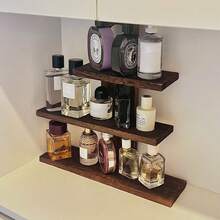 1pc Home Fragrance Shelf, Multi-Layer Makeup Organizer, Fragrance Display Stand, Vintage Wooden Cosmetic Storage Rack, Vanity Counter - Multicolor - View 10