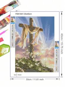 1Pcs The Cross On The Hillside Diamond Handmade Diamond Embroidered Mosaic Set For Home Decoration Gifts 30x40cm - 白色 - 查看 3