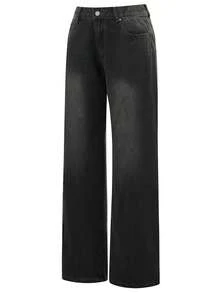 Women Wide Leg Jeans Low Rise Baggy Straight Leg Jeans Loose Boyfriend Jeans Casual Denim Pants Y2k Streetwear - 灰色 - 查看 5
