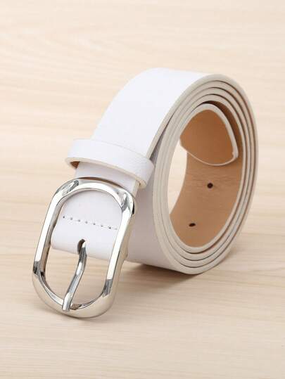 1pc White Waist Belt, Women Plus Size Oval PU Leather Casual Dress Decor Belt, Wedding Belt Summer, School Fall, Autumn, Halloween