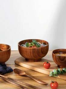 1pc木制饭碗，日式家用简易木制杂粮碗，大容量木制汤碗