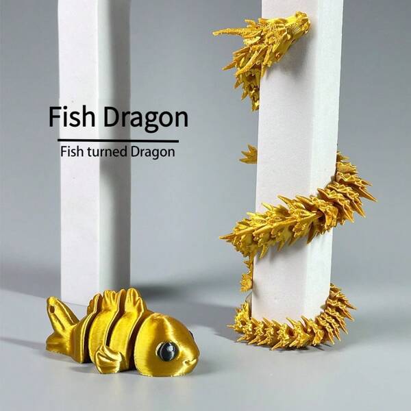1 Stück 3D gedruckter Dekor mit beweglichen Gelenken, kreativer China Drachen Spielzeug Modell mit Goldfisch