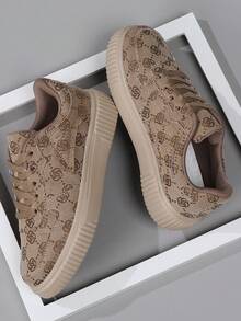 时尚休闲女式运动鞋，系带轻便厚底休闲平底女鞋，百搭低帮运动运动鞋 - 卡其色 - 查看 6