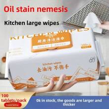 100 Sheets Kitchen Cleaning Wipes, Strong Degreasing, One-Time Cleaning Wet Wipes Paper, Large Size, Thick, Gentle Formula, Essential Household Item, Travel Use