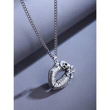 1pc Unique Skull Bone Lip Necklace With Retro Style Metal Silver Women's Pendant Necklace Suitable For Parties, Gatherings, Halloween Dances - 銀色 - 查看 6