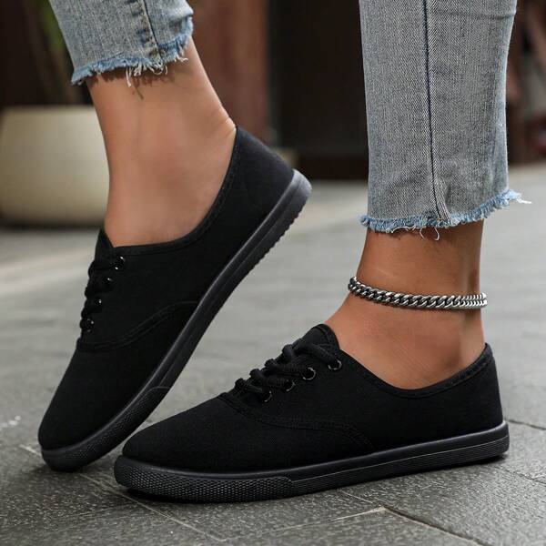 Zapatos planos informales para mujer, zapatos respirables de puntera redonda antideslizantes, zapatos planos clásicos para mujer, zapatos casuales de cordones de unicolor y de corte bajo, zapatos cómodos para caminar para mujer