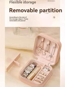 1 pièce Boîte de rangement de bijoux de voyage, cadeau pour femme, mini organisateur de bijoux, support pour colliers et boucles d'oreilles avec miroir, rose, articles de voyage essentiels, cadeau de la fête des mères pour les femmes, organisateur de stockage, articles de voyage essentiels, retour à l'école, stockage en dortoir